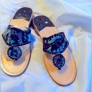 New Jack Rogers classic sandals brown and turquoise pattern, size 7.5